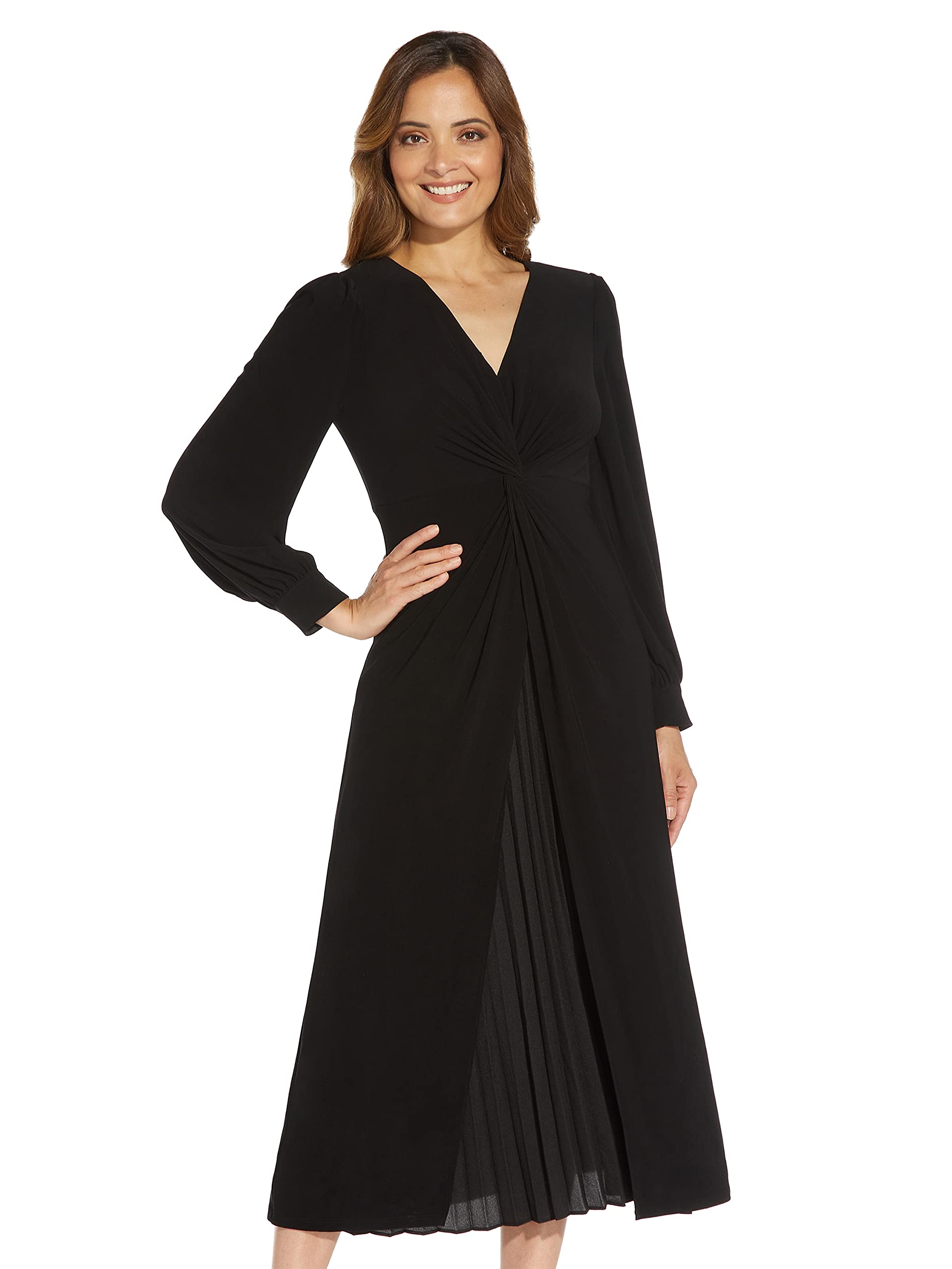 Adrianna Papell Women's Jersey Pleated Midi Dress - Elegant Flowy Knee-Length Dress for Weddings, Parties & Special Occasions