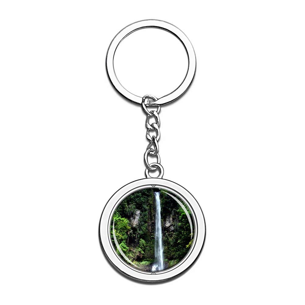 Dominica Waterfall Souvenir Keychain - Stainless Steel Crystal Spinner Travel Gift for Keys & Backpacks | Perfect for Travelers, Hikers & Adventure Enthusiasts