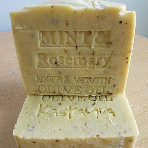 Organic Unfiltered Extra Virgin Greek Olive Oil Soap with Mint & Rosemary - Natural Handmade Bar Soap for Sensitive Skin, Face & Body Wash - Perfect for Spa, Bath & Gift Giving