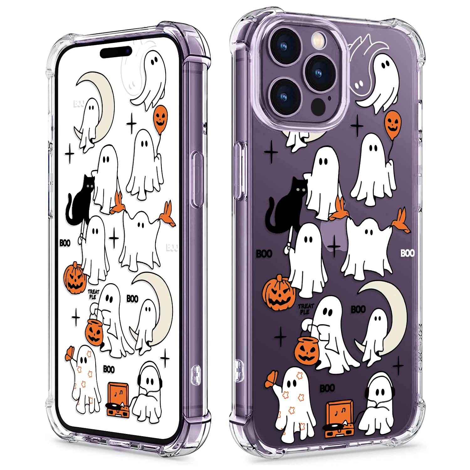 Halloween Themed Shockproof Clear Soft Case for iPhone 14 Pro Max (6.7 Inch) - Cute Ghost Pattern Protective Phone Cover - Perfect for Spooky Season, Parties & Everyday Use