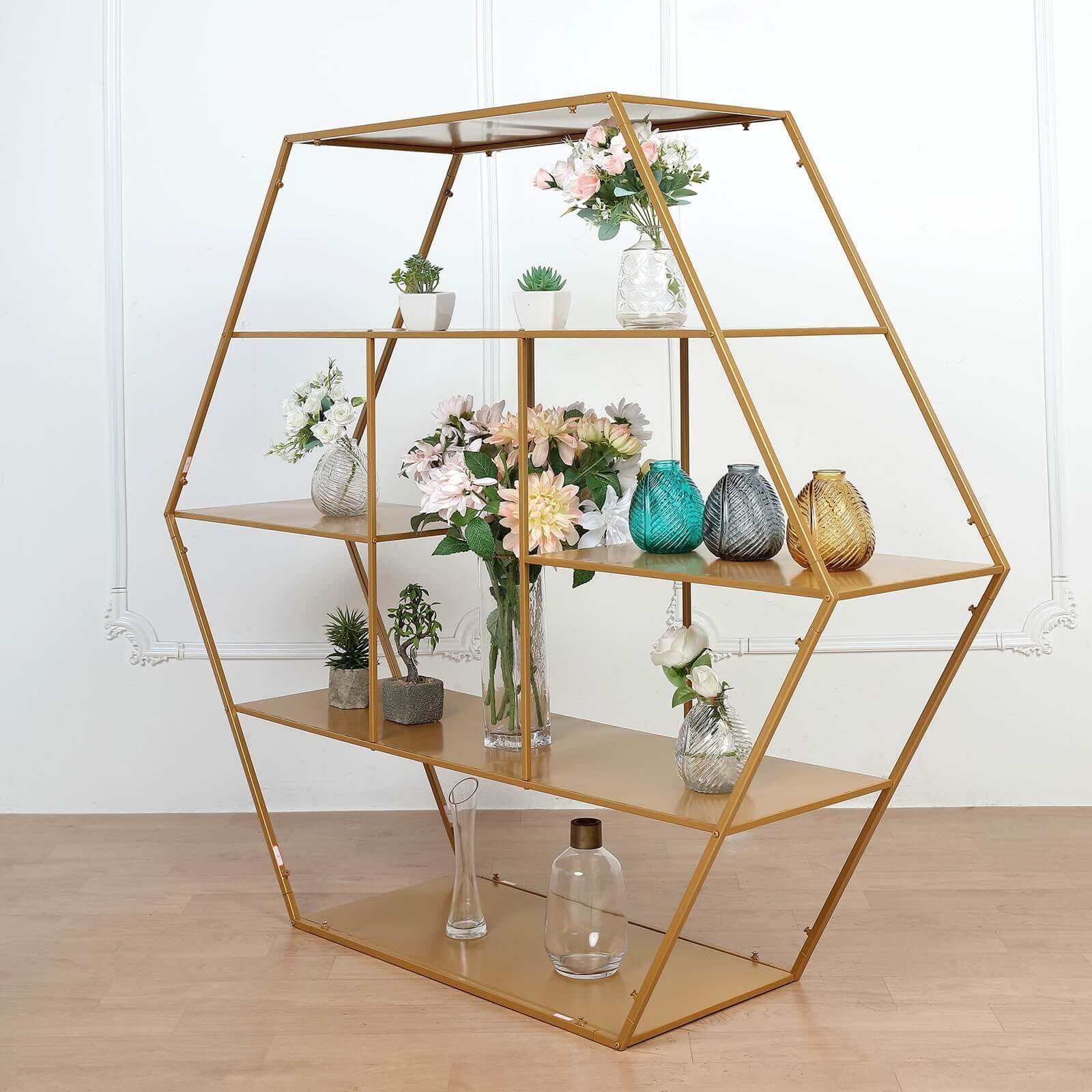 Efavormart 4ft Large Gold Metal Hexagonal Cake Dessert Display Stand - Wedding Arch Backdrop, Balloons Rack, Modern Bookcase - Perfect for Wedding Decor, Party Centerpiece & Home Display