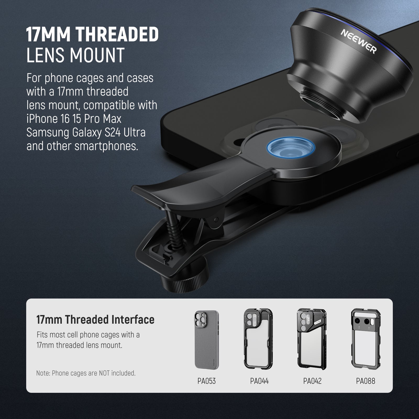 NEEWER LS 42 PRO 18mm 100° Wide Angle Lens with Clip & 67mm Filter Adapter - Perfect for Smartphone Photography, Vlogging, and Travel Shots