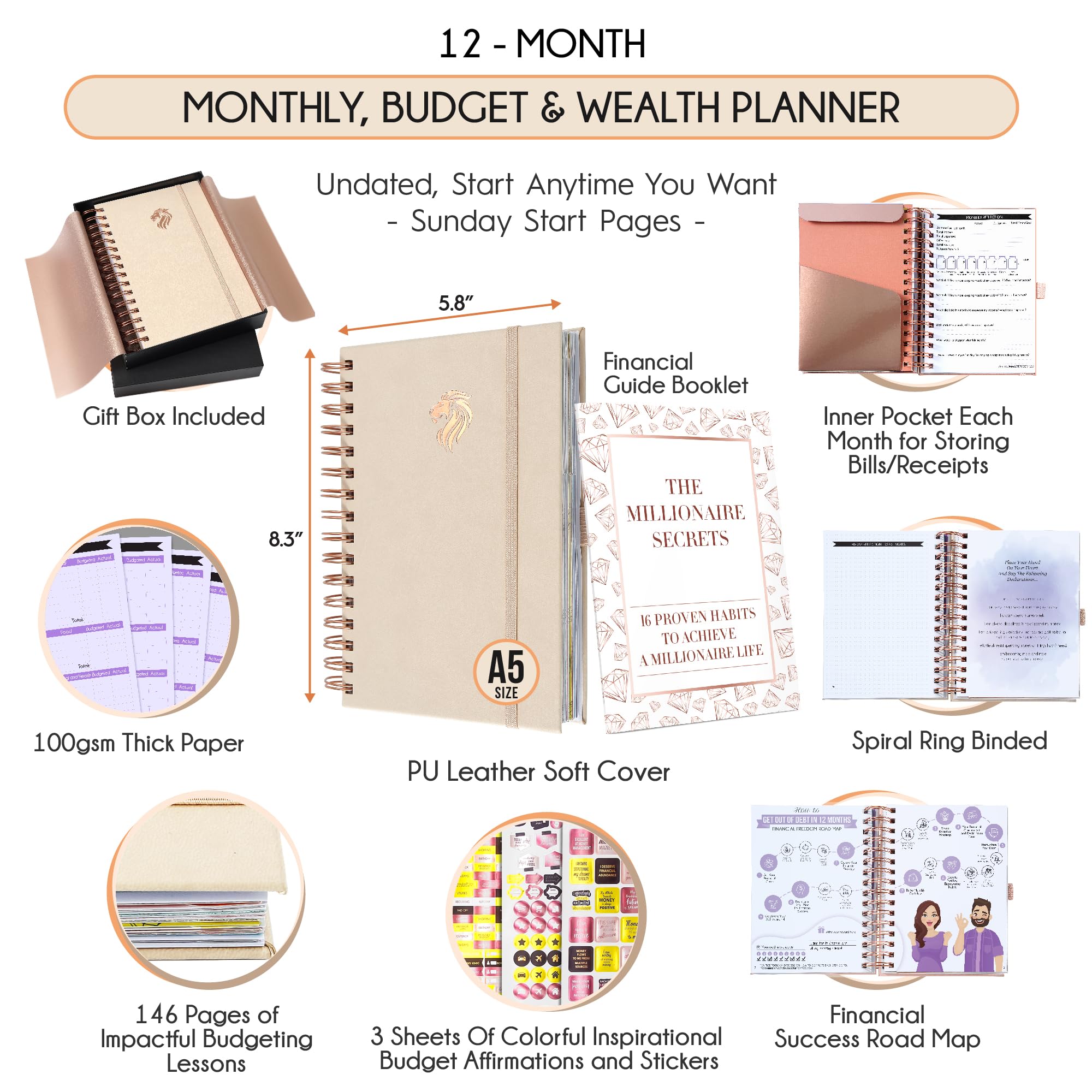 2025 Spiral Budget Planner & Monthly Bill Organizer with Pockets - Financial Journal, Debt Tracker for Bill Payments & Savings | 12-Month Money Management System for Financial Freedom | Perfect for Home Budgeting, Personal Finance Tracking, and Savings Goals