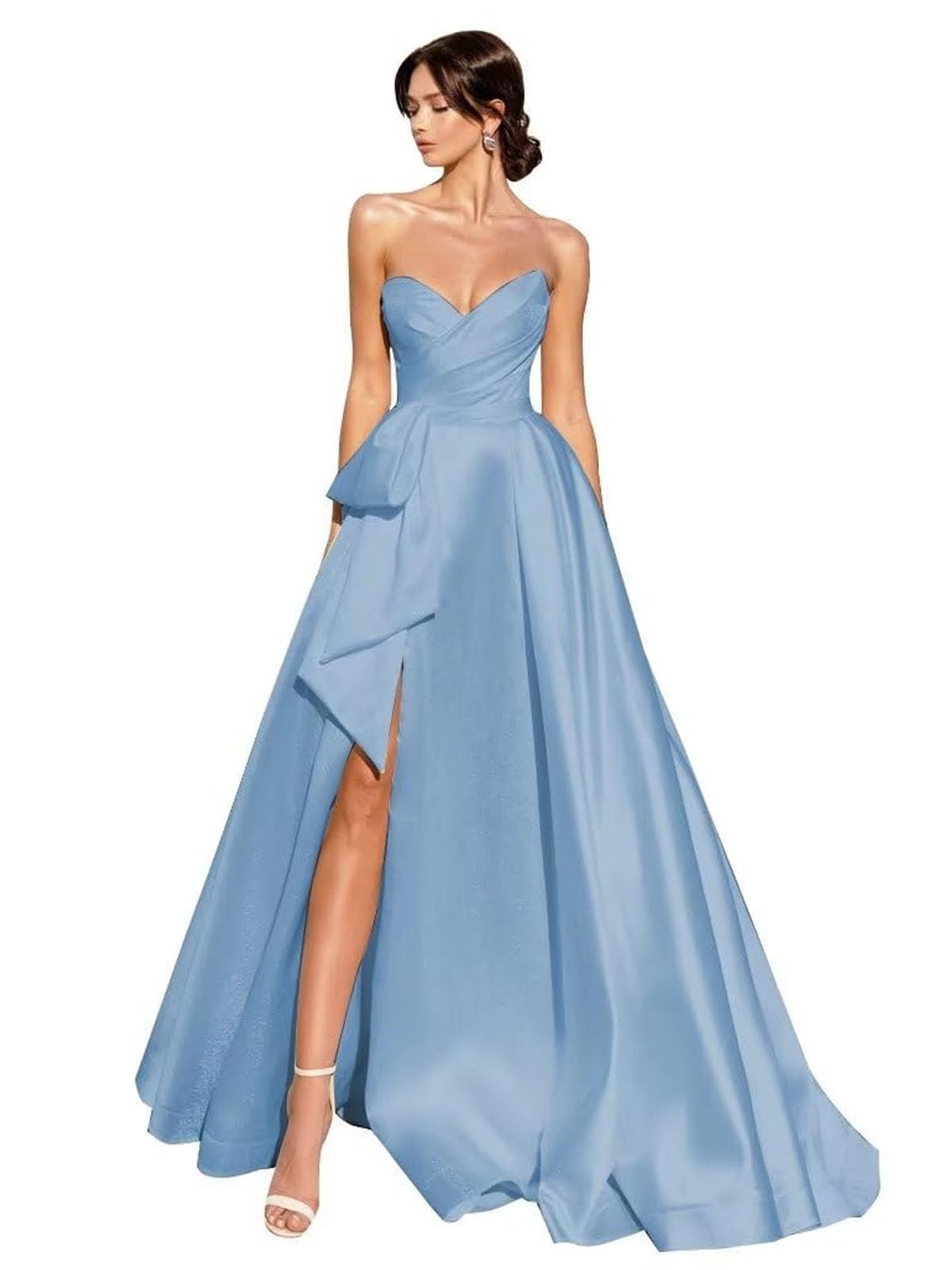 Strapless Ball Gown Slim Slit Satin Prom Dress for Women | A-Line Wedding & Formal Evening Gown | Perfect for Prom, Homecoming, Black Tie Events & Bridal Parties