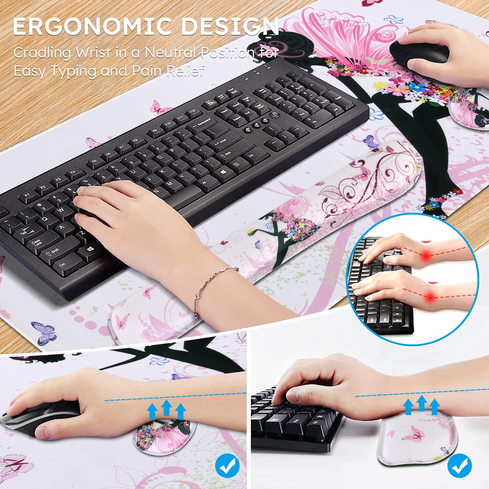 iCasso Gaming Mouse Pad Set - XXL Ergonomic Desk Mat with Wrist Rest for Pain-Free Typing & Gaming
