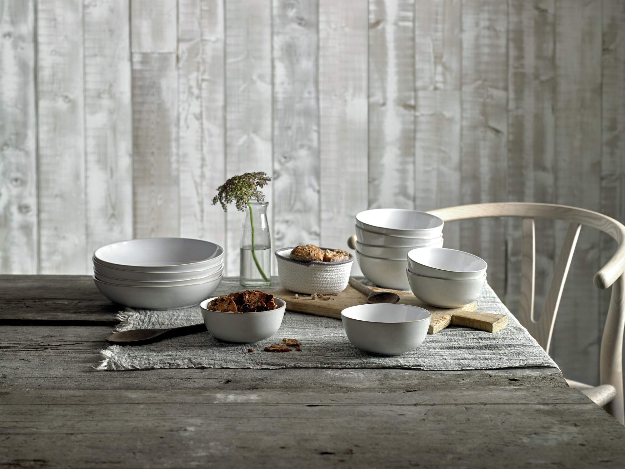 Denby Natural Canvas Pasta Bowl Set - Cream Ceramic Dinnerware, Set of 4 | Elegant Serving Bowls for Pasta, Salad, Soup & Dessert | Microwave & Dishwasher Safe