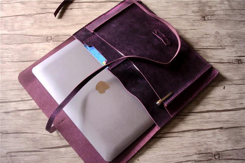 Personalized Leather MacBook 12 Inch Case Sleeve - Custom Name Engraved Laptop Sleeve for MacBook Air 12