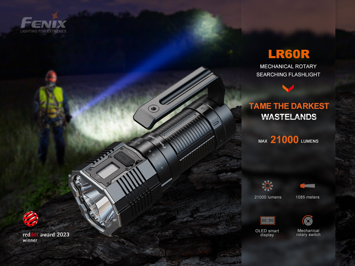 Fenix LR60R Rotary Switch Rechargeable LED Flashlight - 12000 Lumens, Waterproof Search Light for Camping, Hiking & Emergency Use (Open Box)