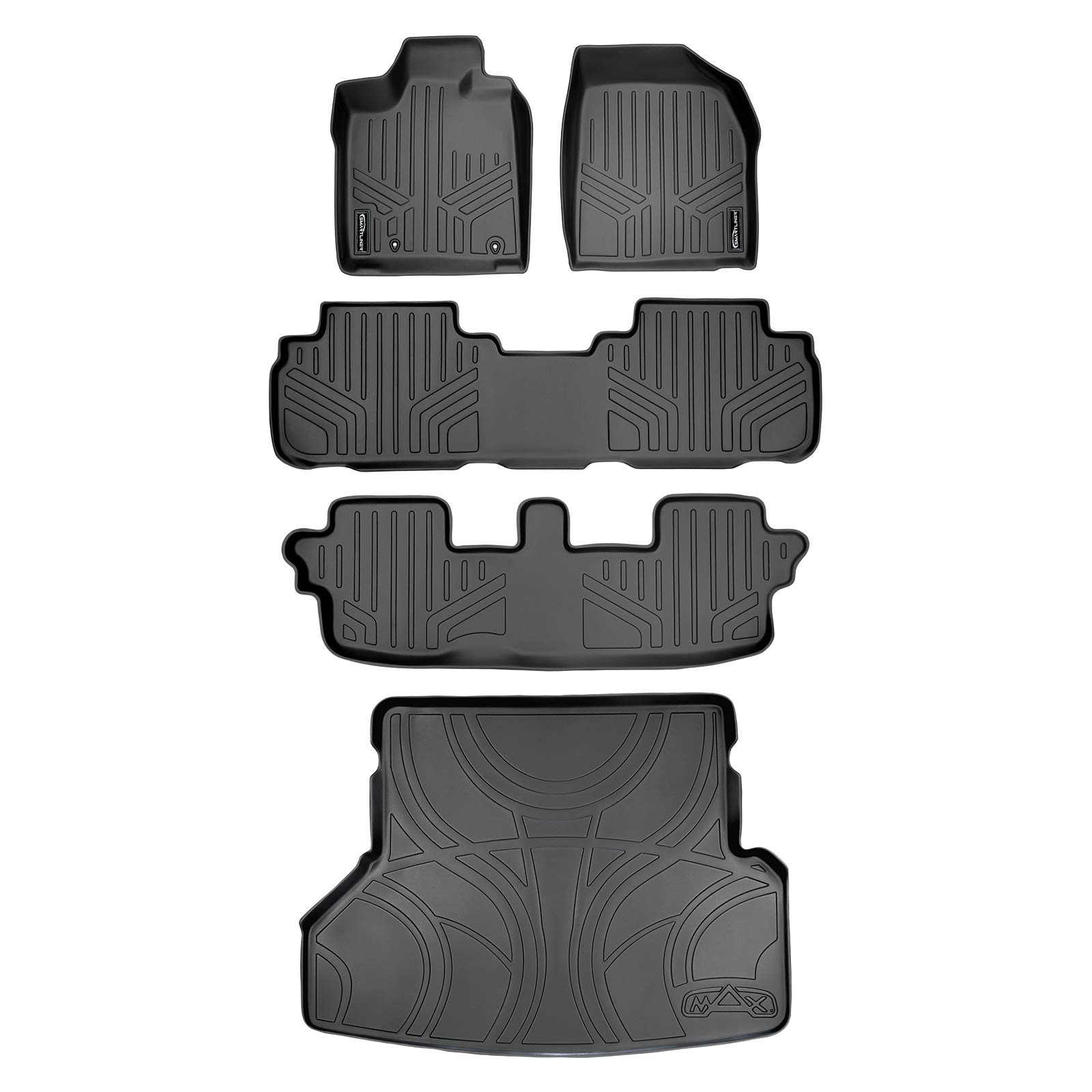 MAXLINER All-Weather Floor Mats & Cargo Liner Set for 2008-2013 Toyota Highlander Hybrid - 3 Row Custom Fit Black Rubber Car Mats - Perfect for Family Road Trips and Outdoor Adventures