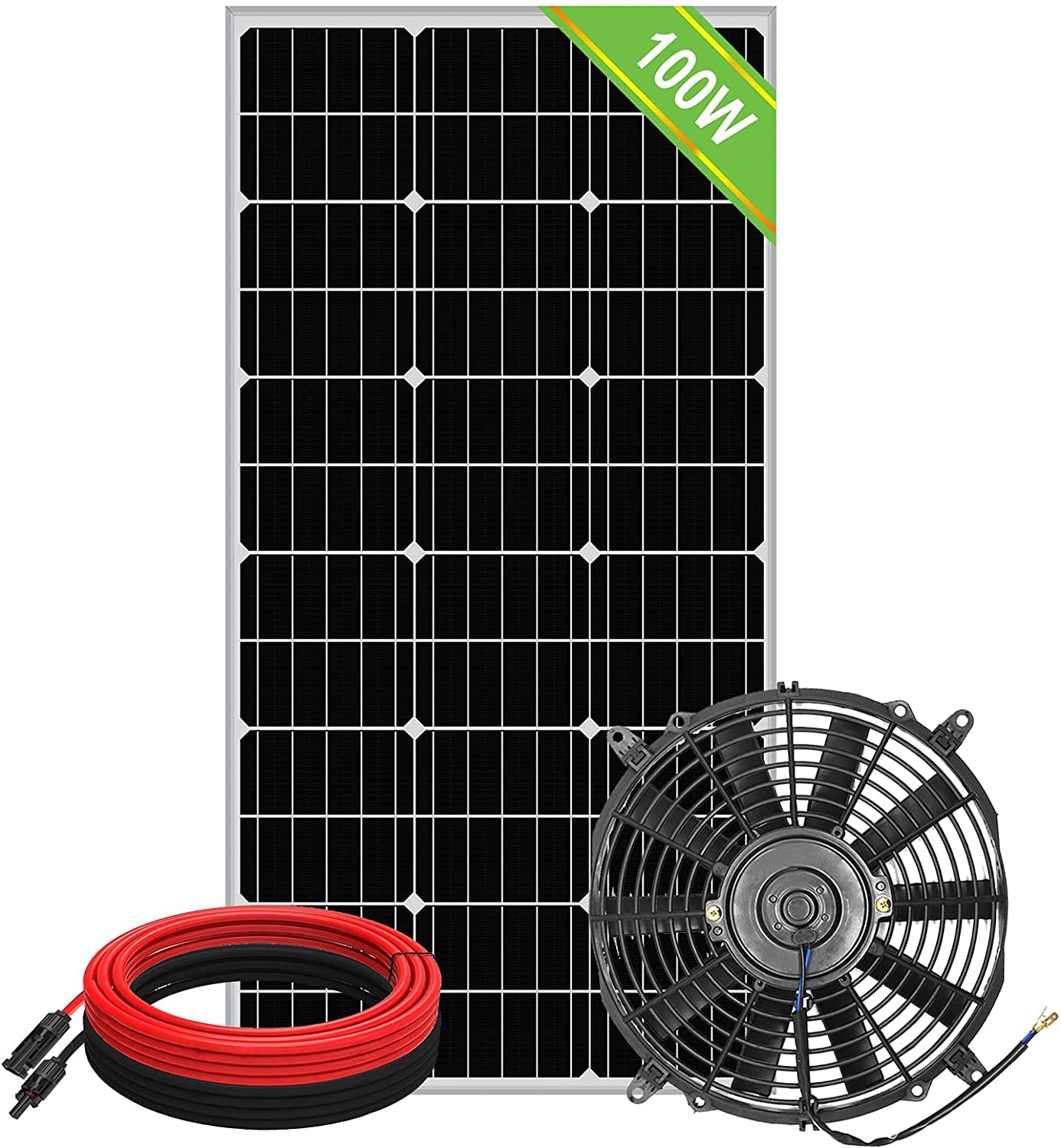 Pumplus Max Airflow 12in Solar Powered Roof Vent Fan System with 100W Solar Panel - Ideal for Home Attic, Shed, Garage & Greenhouse Ventilation - Energy Efficient Cooling Solution - Ships in 2 Packages