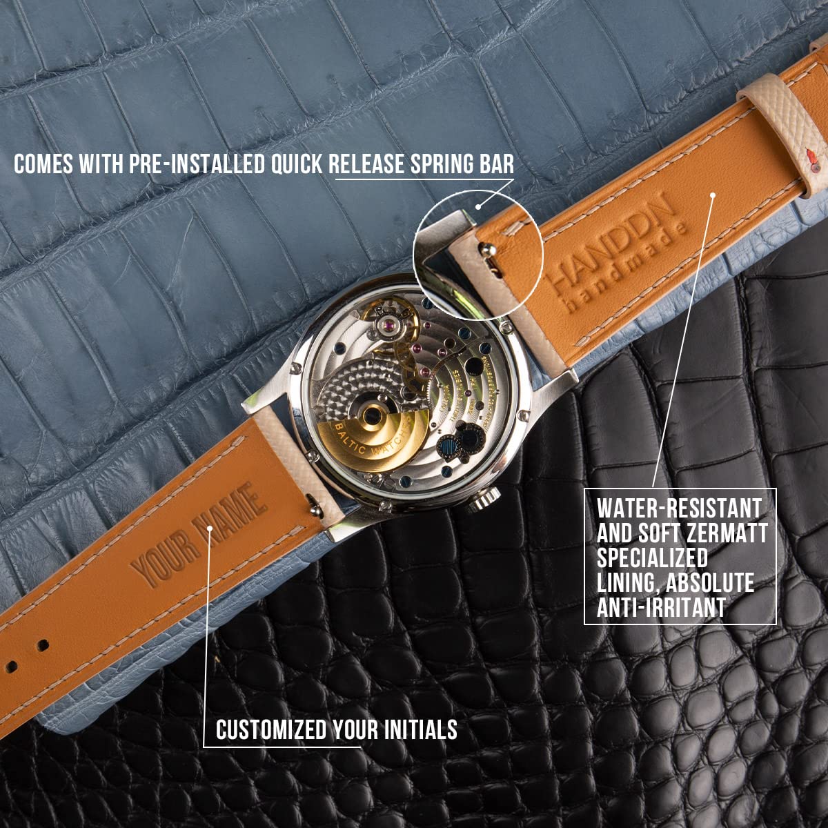 Genuine Alligator Leather Watch Bands for Men & Women - Handmade Quick Release Watch Straps 16mm-24mm - Premium Leather Watch Accessories for Apple Watch, Rolex & More - Perfect for Business, Casual & Formal Occasions (Beige)