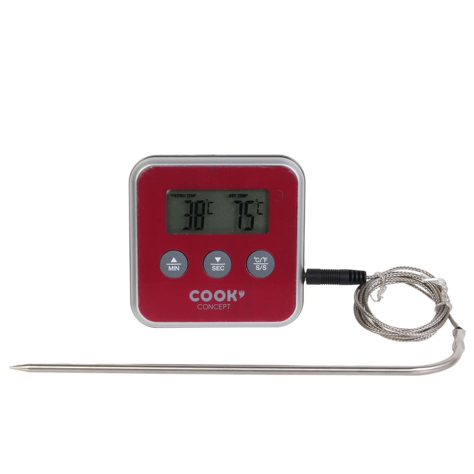 Digital Meat Thermometer with Probe & Timer - Red/Black/White/Green - Perfect for Grilling, Smoking, Baking & Sous Vide Cooking