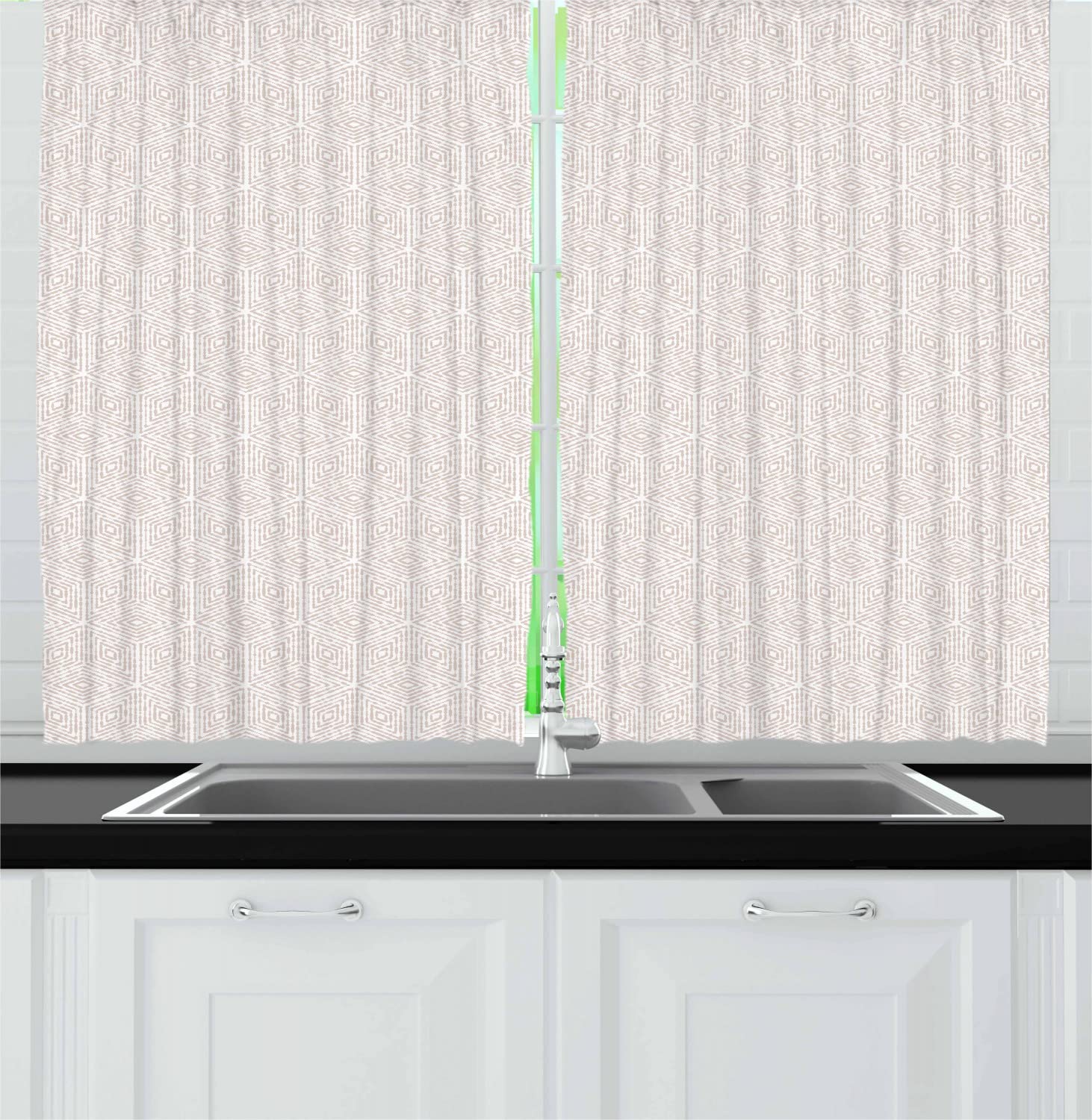 Ambesonne Geometric Long Kitchen Curtains - Abstract Dotted Lines Concentric Rhombus Pattern, 2 Panel Rod Pocket Drapes 55
