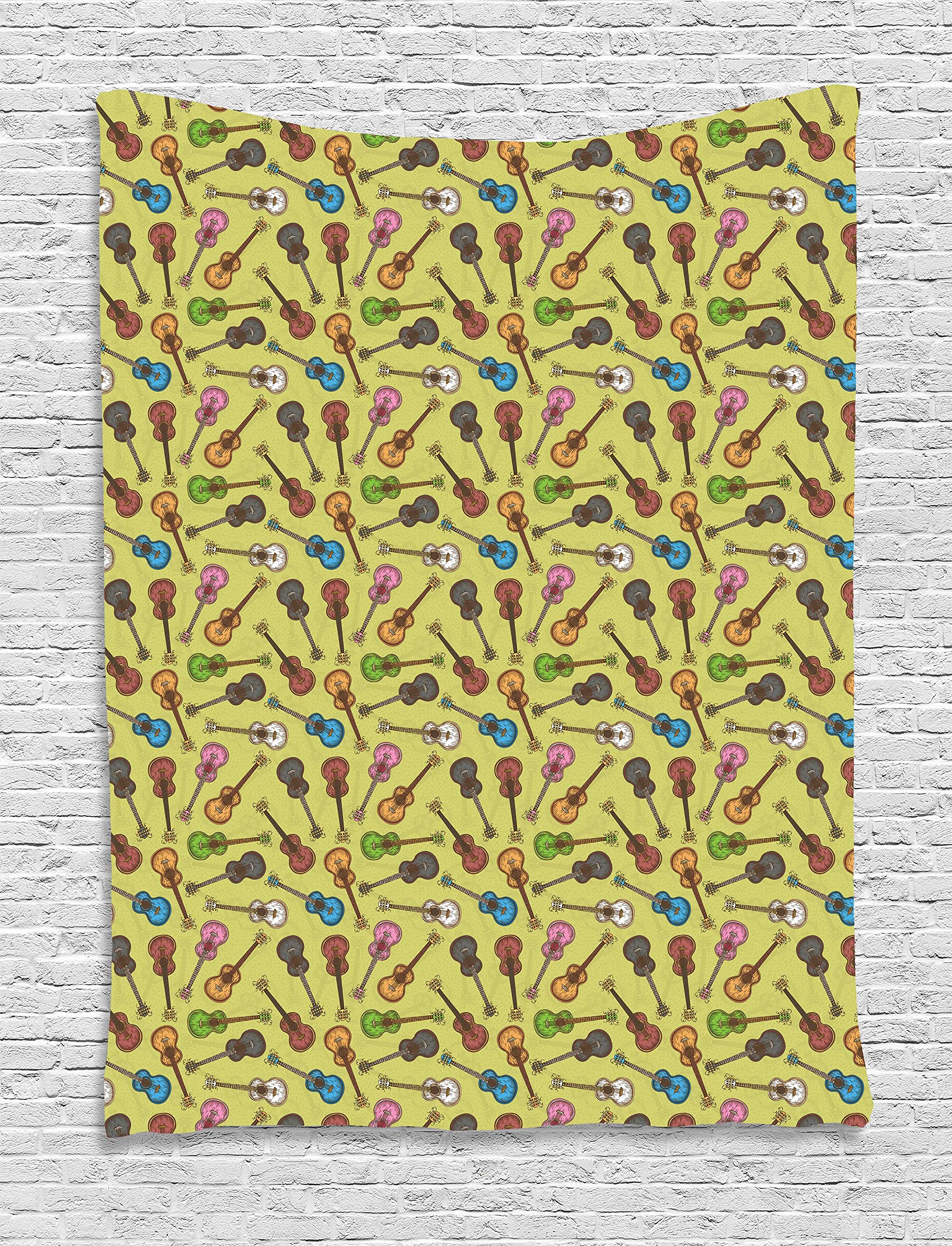 Ambesonne Guitar Tapestry - Colorful Acoustic Guitar Sketch Art Wall Hanging Decor for Bedroom, Living Room, Dorm - 60