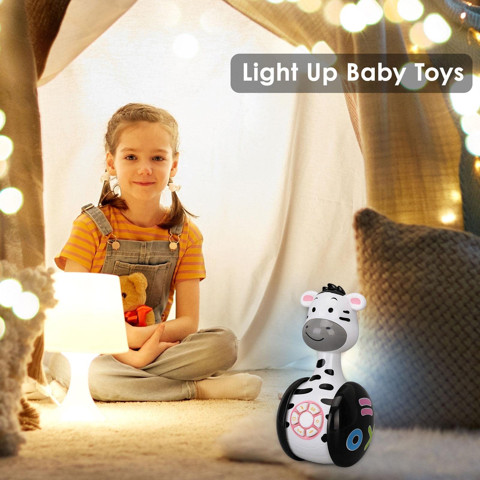Infant Music Tumbler Toy with Lights - 5 Play Modes Educational Wobbler Toy for Toddlers | Interactive Learning & Development Toy for Babies | Fun Creative Gift for Birthdays & Playtime