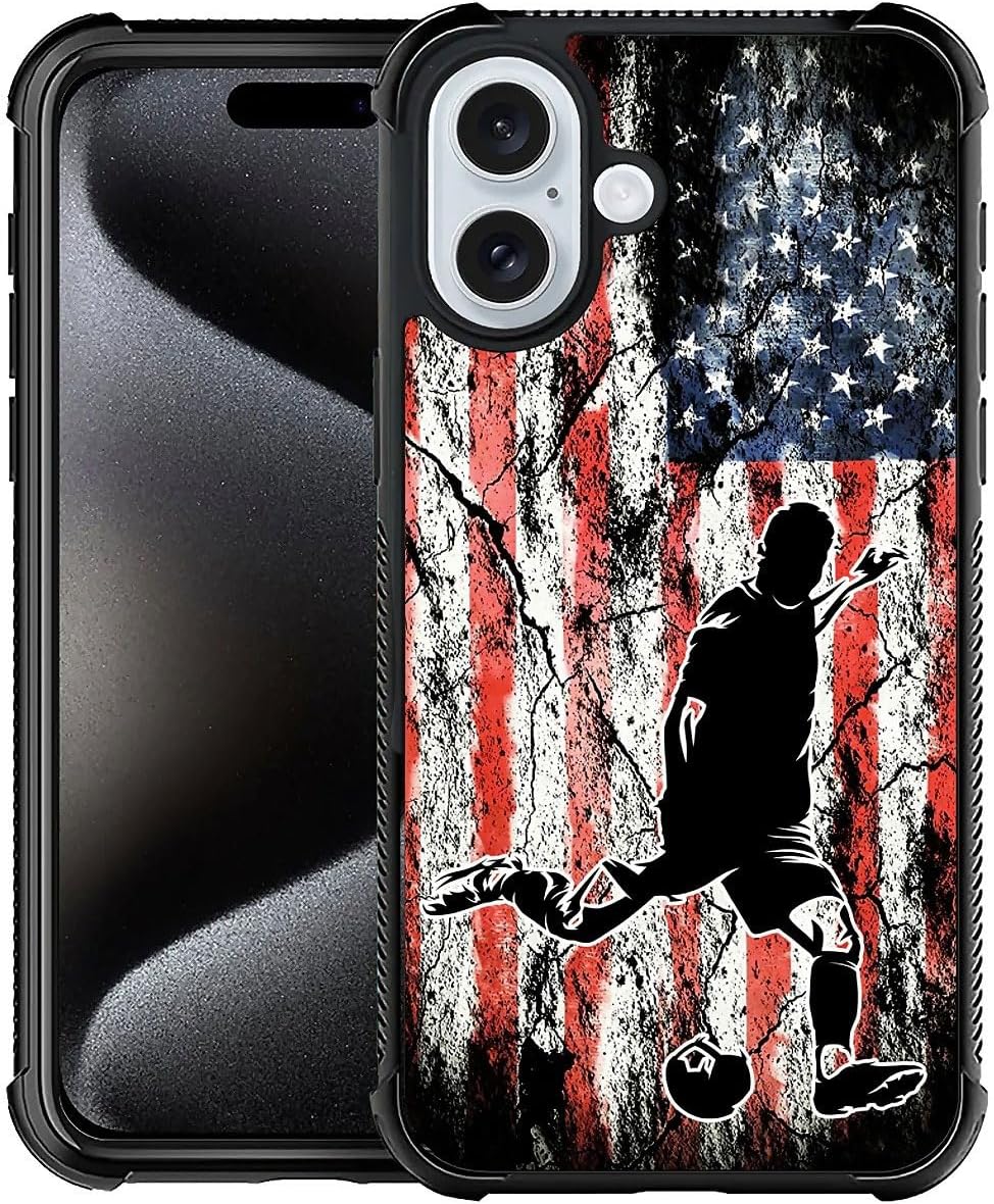 Premium iPhone 16 Case - Classic Wood Grain & American Flag Design | Dual Layer Shockproof Protective Cover with Anti-Slip Grip | Vintage Patriotic Style | Perfect for Outdoor Adventures, Travel & Daily Protection
