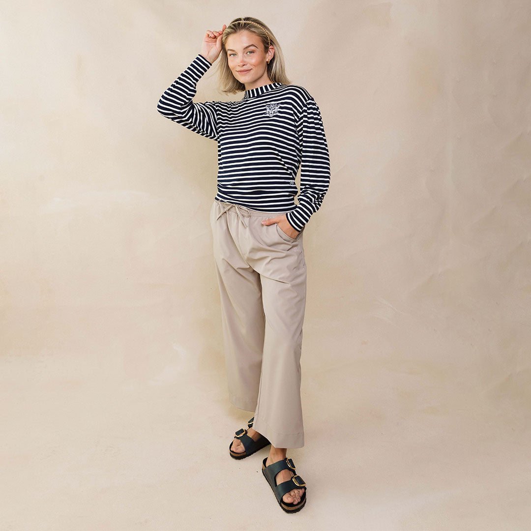 BYU Coco Long Sleeve T-Shirt for Women - Navy Blue Striped Casual Top - Perfect for Work, Travel and Everyday Wear