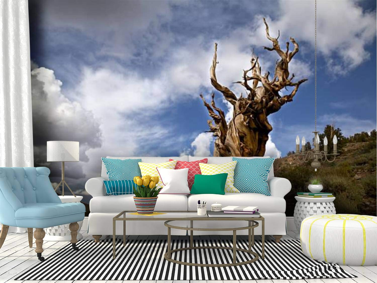 SKIWA Self-Adhesive Removable Wallpaper - Ancient Bristlecone Pine Tree & Storm Clouds Design | Peel and Stick Wall Mural for Home Decor, Living Room, Bedroom, Office | Easy Installation & Reusable