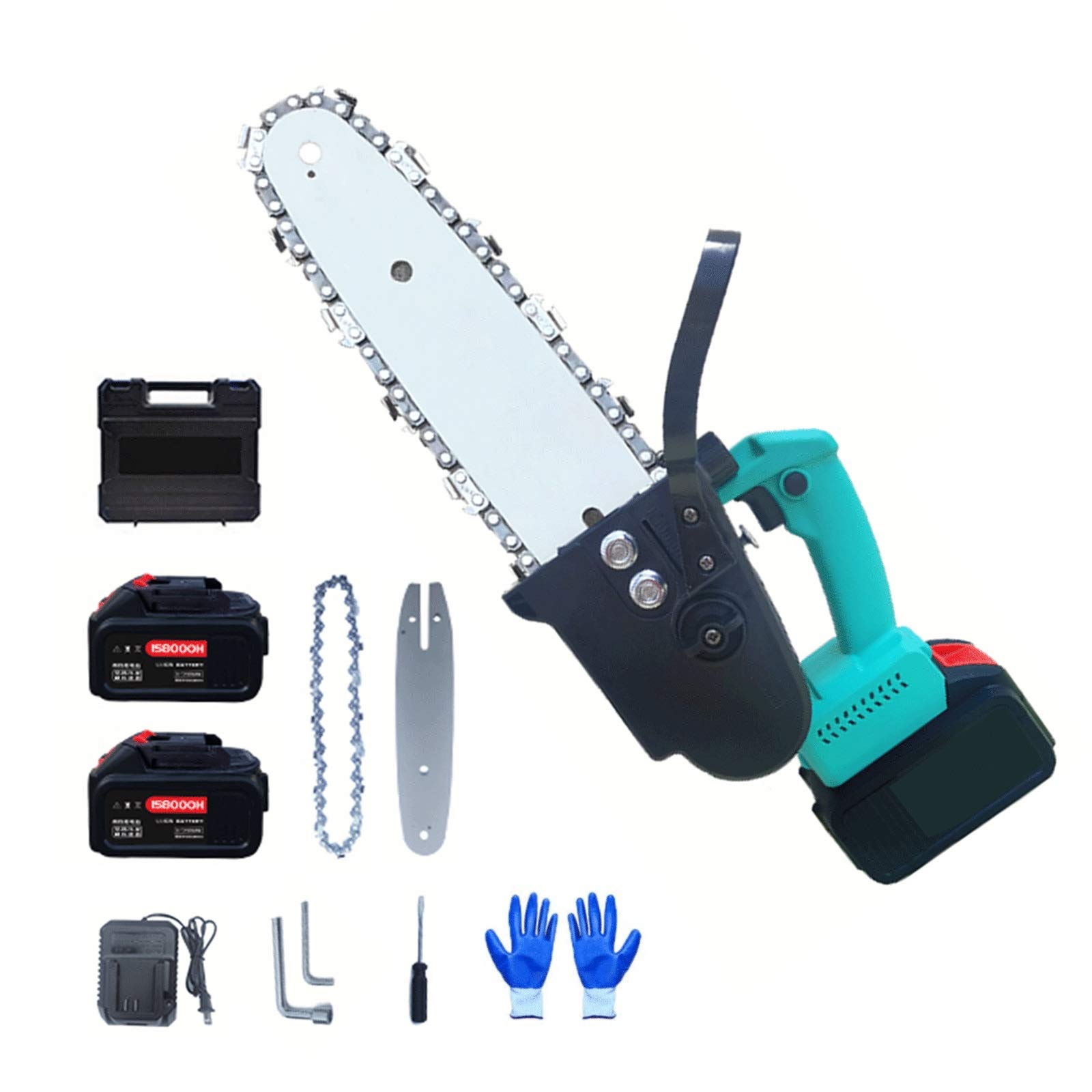8 Inch Cordless Mini Chainsaw - Electric Power Saw with 2 Batteries & Tool Box | Handheld Wood Cutter for Tree Trimming, Gardening & DIY Projects | Portable Chainsaw Set for Home & Outdoor Use (Color: 158000H, Size: Chainsaw Set-B)