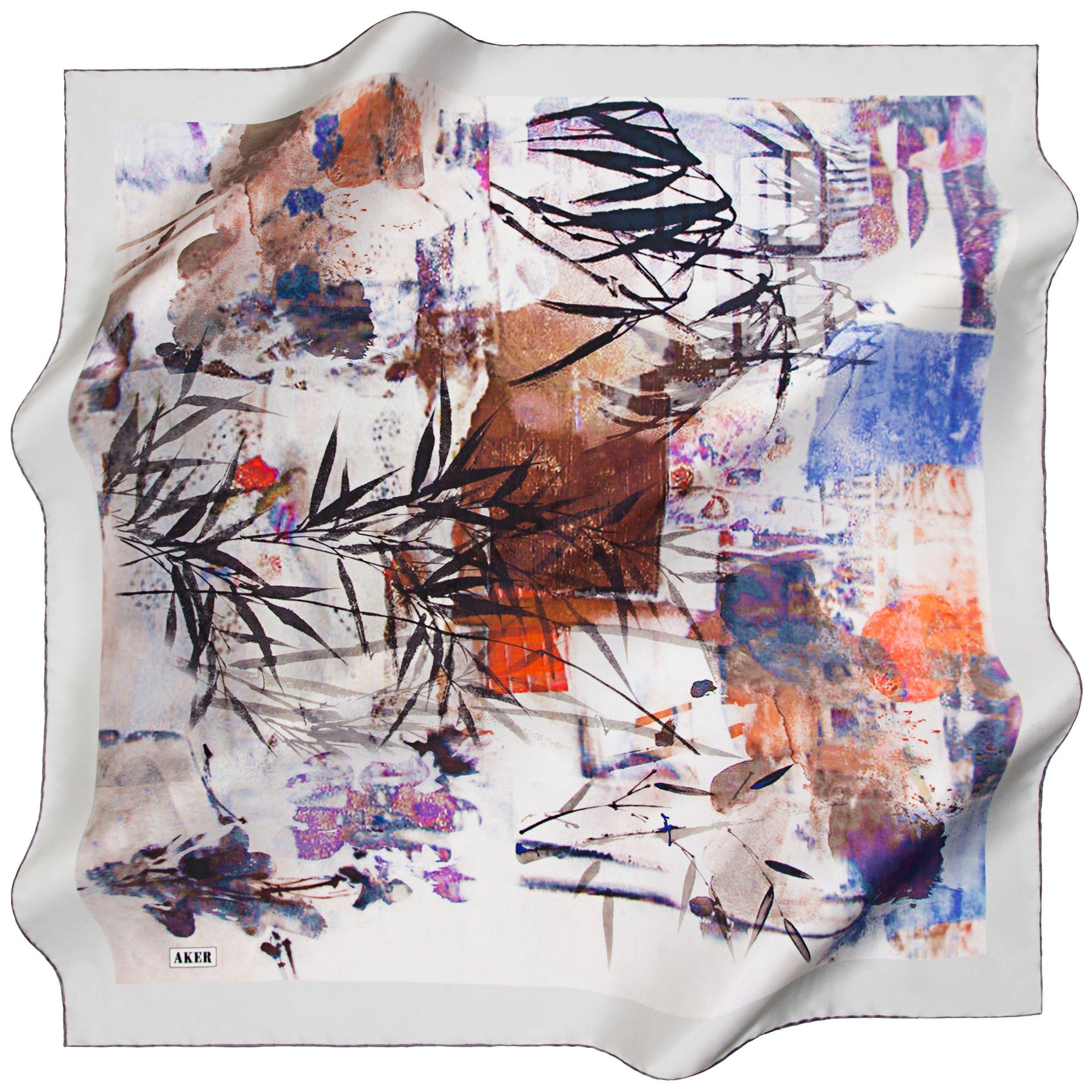 Aker Pettunia Women's Silk Scarf No. 71 - Elegant Floral Print Fashion Accessory for Office, Party & Special Occasions