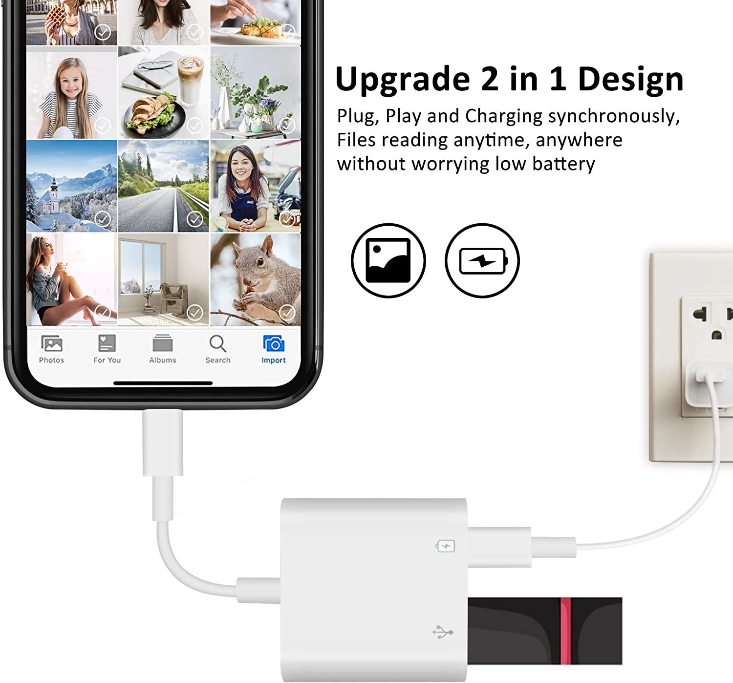 Lightning to USB 3.0 OTG Adapter for iPhone & iPad - Fast Charging USB Camera Connector - Transfer Photos, Connect Keyboards & External Devices - Perfect for Travel, Photography & Office Work