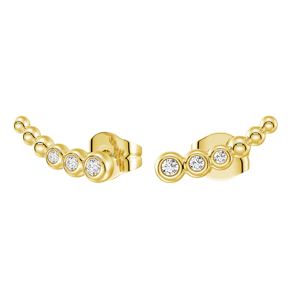 Lab-Grown Diamond Curved Bead Stud Earrings - Moonlit Embrace Design for Women | Elegant Gift for Anniversary, Wedding & Special Occasions