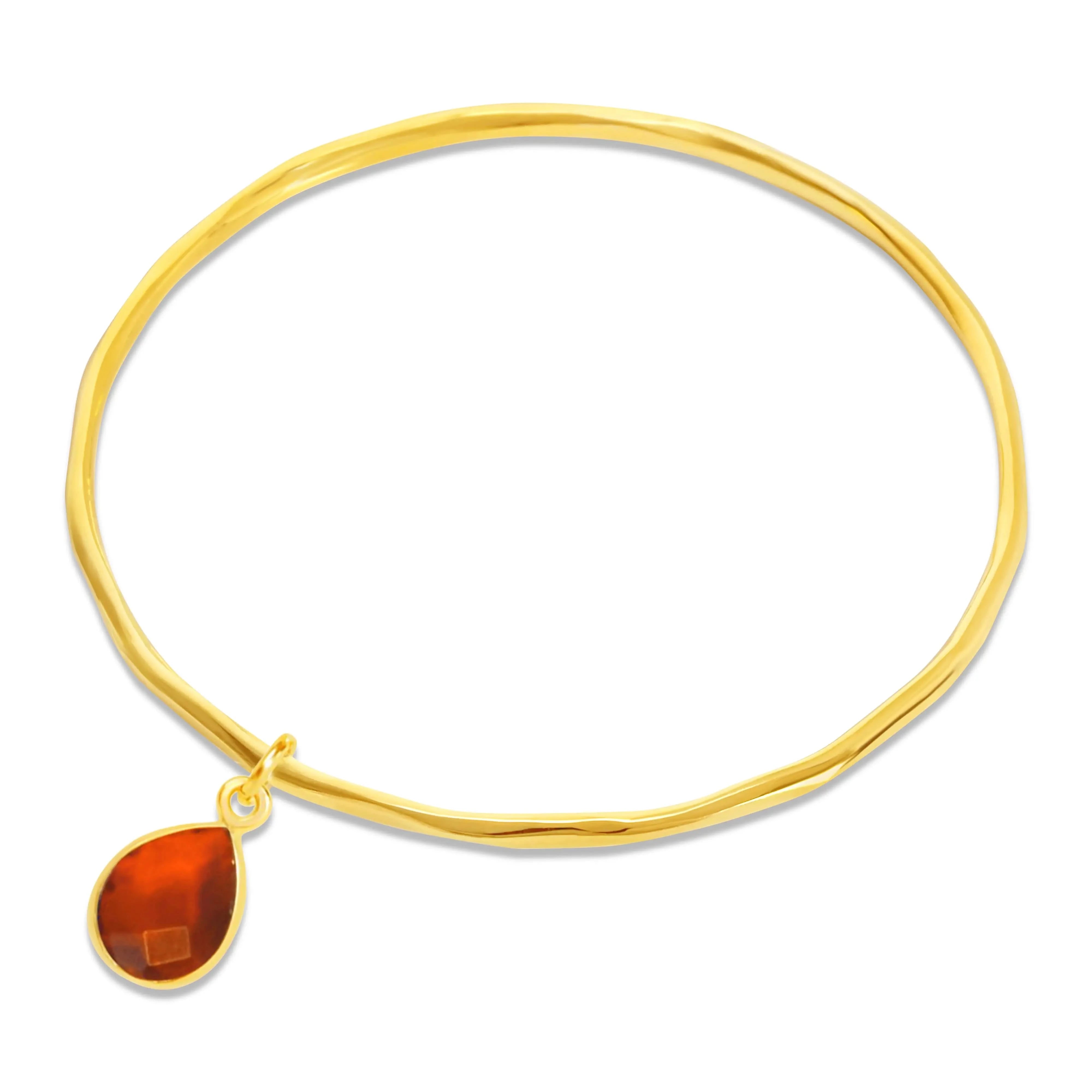 **Carnelian Charm Bangle - 14K Gold July Birthstone Bracelet for Women - Perfect for Gifts, Birthdays & Everyday Elegance**