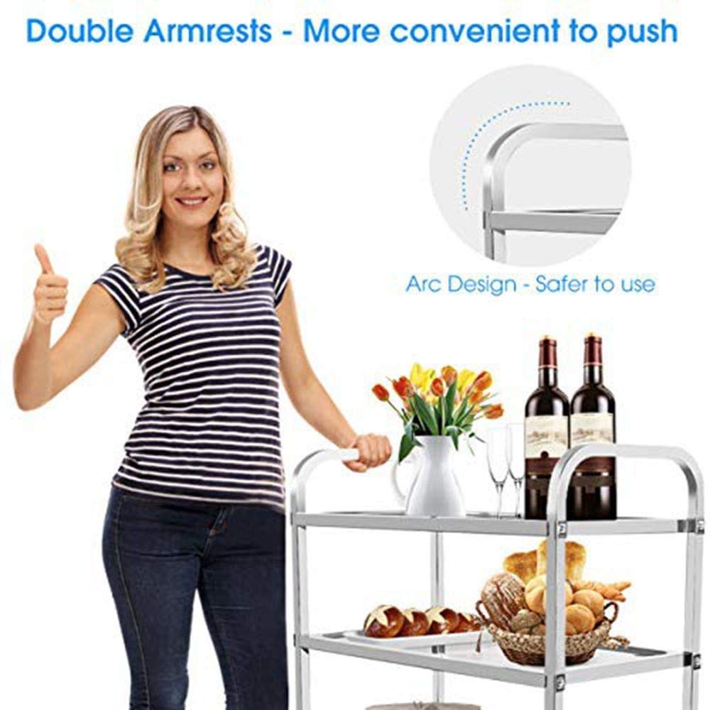 MYOYAY 37.4x19.7x37.4 Inch Stainless Steel 3-Tier Rolling Kitchen Cart with Locking Wheels - Heavy Duty Utility Cart for Restaurant, Cafe, Home & Commercial Use - Perfect for Food Storage, Catering Service & Mobile Kitchen Organization