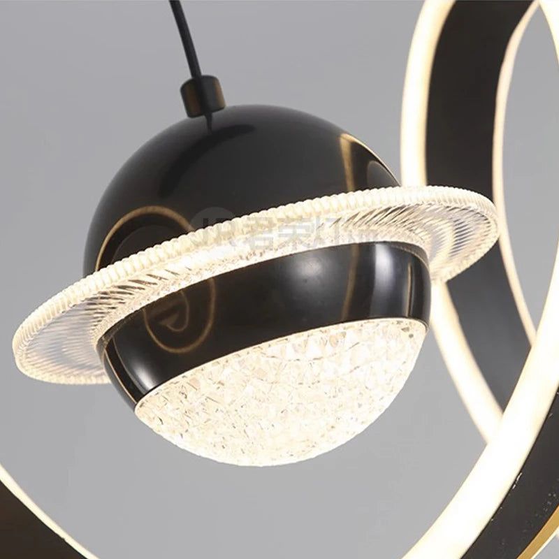 Modern Spiral Rings LED Kitchen Island Chandelier - Dimmable Hanging Light Fixture for Dining Room, Bar, Restaurant & Home Decor