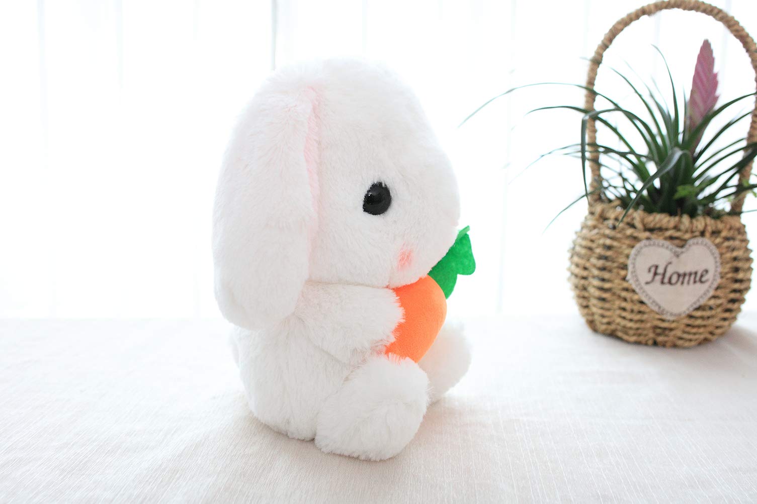 Easter White Stuffed Bunny Plush Toy - Soft Realistic Long-Eared Standing Rabbit with Carrot - Perfect for Easter Decorations, Kids Gifts & Nursery Room Decor
