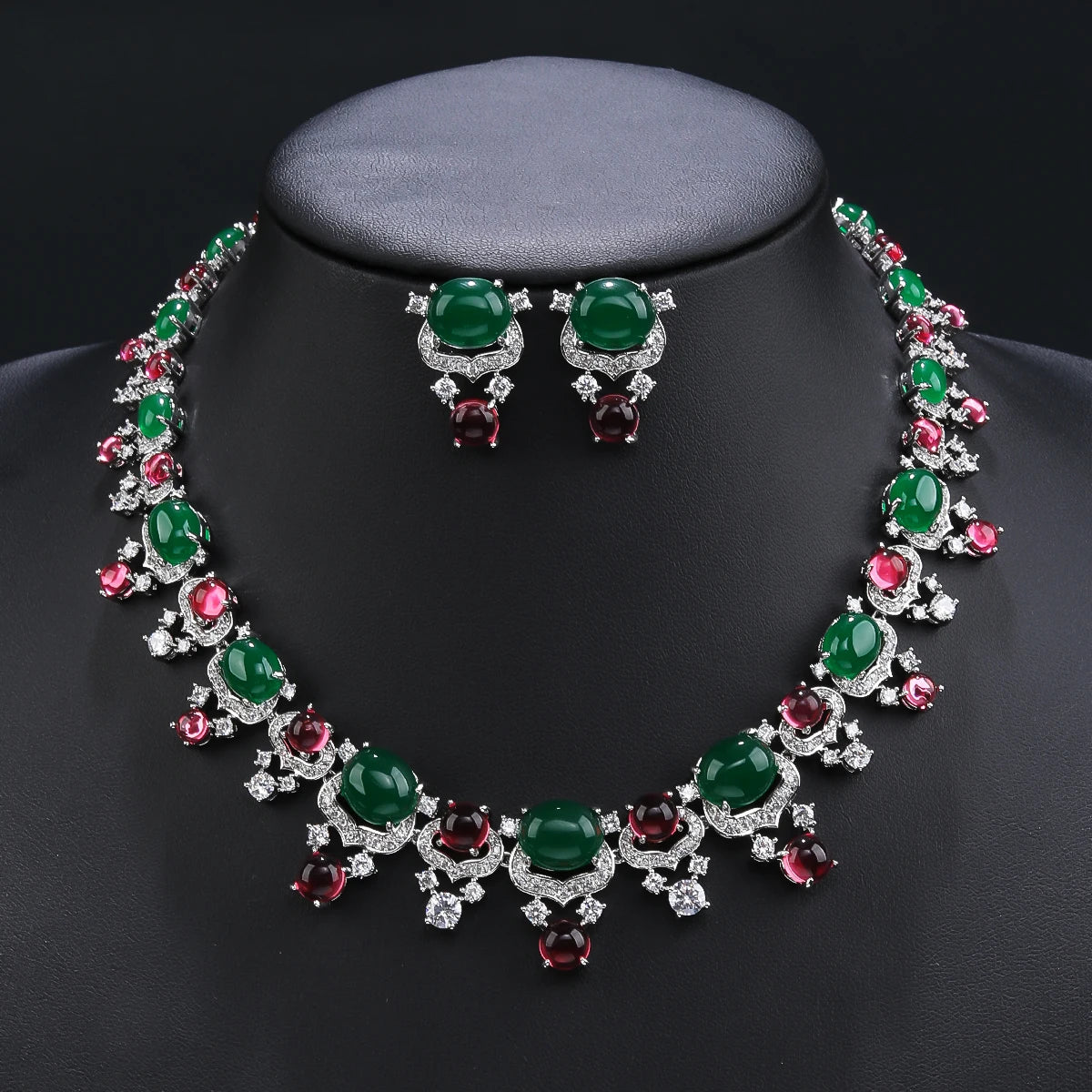 Luxury Cubic Zirconia Imitation Agate Bridal Jewelry Set - Wedding Necklace & Earrings for Women - Perfect for Bridal Party, Anniversary Gifts & Special Occasions