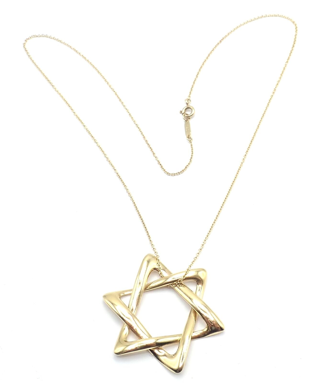 Authentic Tiffany & Co Peretti 18k Gold Large Star of David Pendant Necklace - Elegant Jewish Jewelry for Special Occasions & Gifts