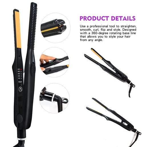 Professional 0.5 Inch Dual Function Hair Straightener & Curling Iron with Gold Plated Plates - Perfect for Salon Styling, Home Use & Travel
