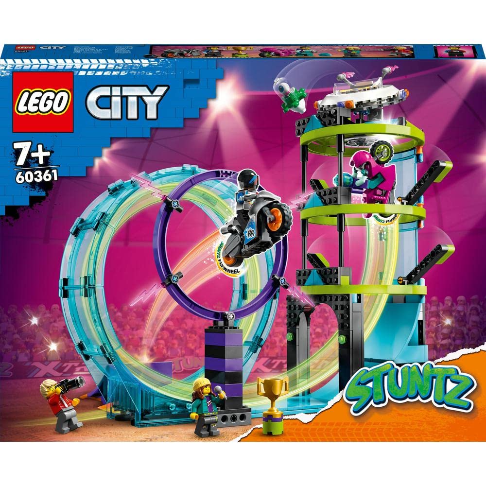 LEGO 60361 City Stuntz Ultimate Stunt Racer Challenge – 3-in-1 Stunt Playset for 1 or 2 Players with 2 Flywheel-Powered Toy Motorcycles – 2023 Building Kit for Kids – Perfect for Racing Battles & Backyard Adventure Play