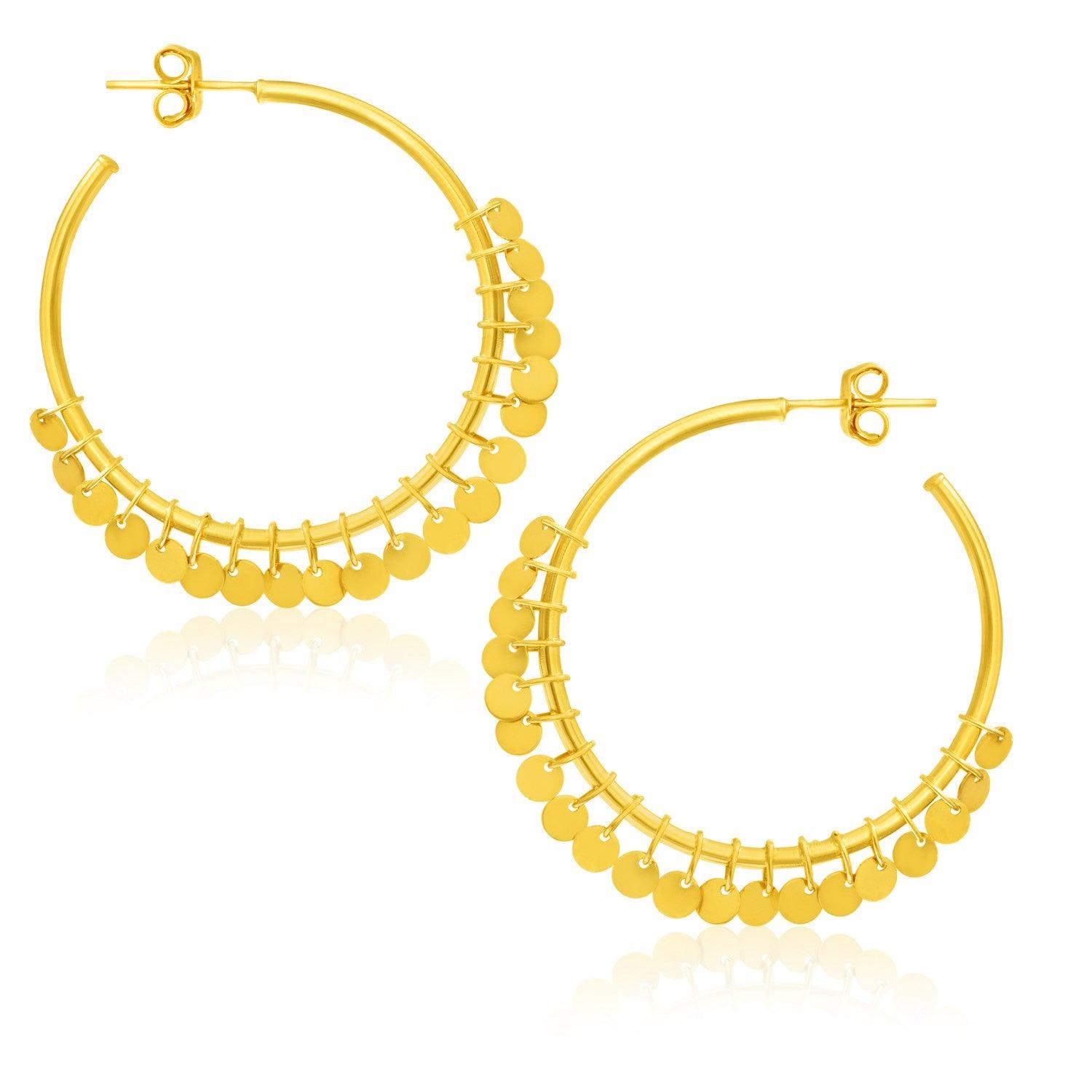 14K Yellow Gold Hoop Earrings with Dangling Sequins - Elegant Dangle Drop Earrings for Women, Perfect for Parties, Weddings & Special Occasions