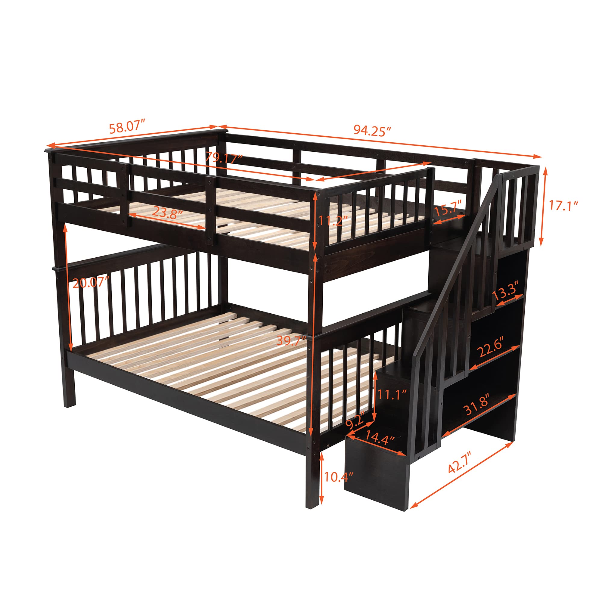 Harper & Bright Designs Full Over Full Bunk Bed with Wood Stairway - Convertible Storage Bunk Bed with Safety Guard Rail, Espresso Finish - Perfect for Kids' Bedroom, Guest Room & Space-Saving Solutions
