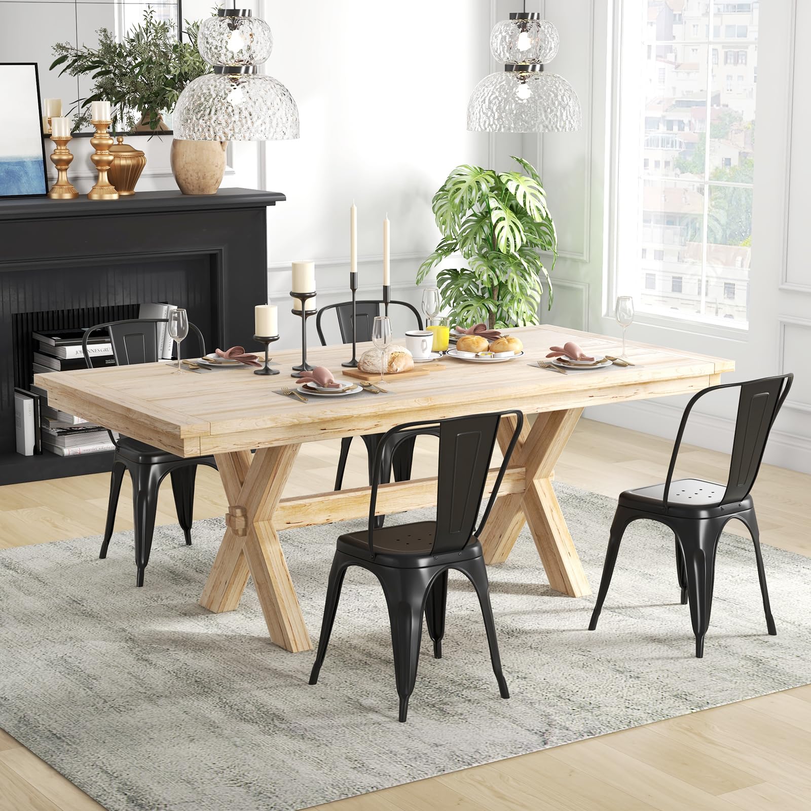 RELAX4LIFE 4-Pack Stackable Metal Dining Chairs with Detachable Backrest & Rubber Feet - Indoor Outdoor Kitchen, Cafe, Restaurant & Patio Use - Black Armless Bar Stools Set for Home & Commercial Spaces