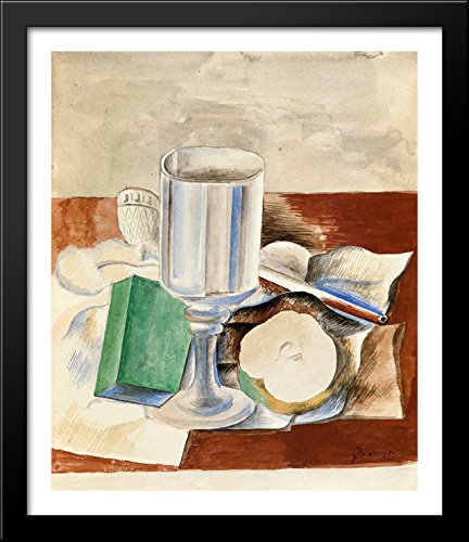 Pablo Picasso Still Life with Class and Apple - 28x32 Inch Large Black Wood Framed Wall Art Print - Perfect for Living Room, Office & Gallery Decor