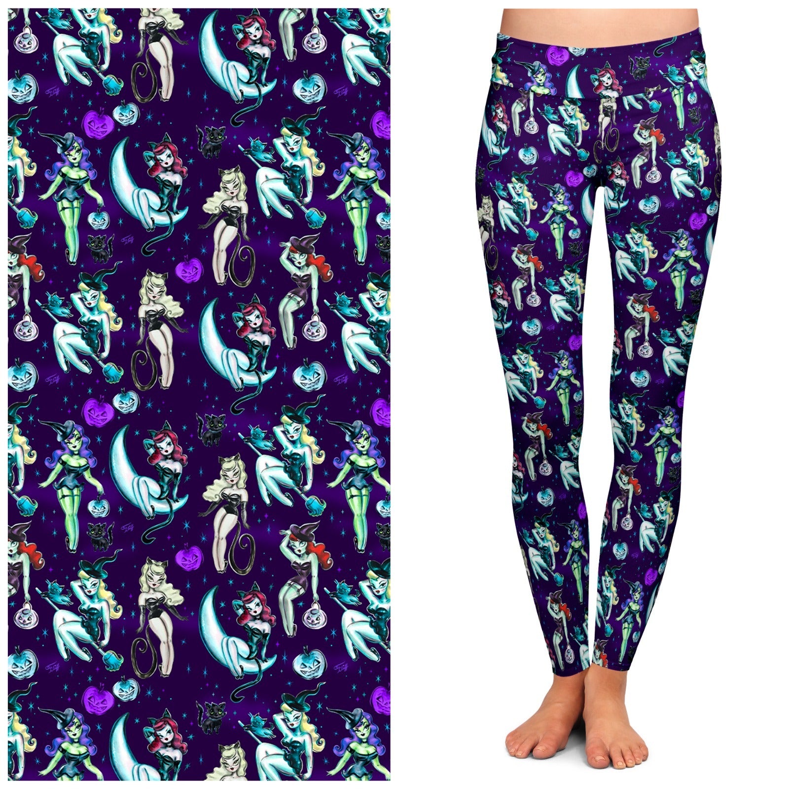 Vintage Witches Dark Leggings - Gothic Halloween Tights by Miss Fluff x Lipstick & Chrome | Perfect for Cosplay, Halloween Costumes & Gothic Fashion Outfits