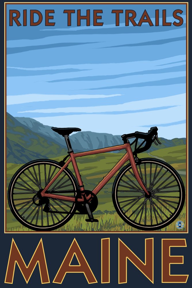Maine Bicycle Scene Wall Art Poster - 12x18 Inches, Vintage Cycling Decor for Living Room, Bedroom & Office - Perfect for Home & Office Decoration