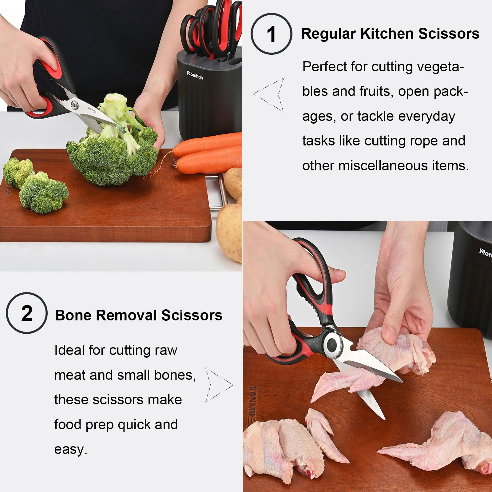 Heavy Duty Kitchen Scissors Set - 5 Stainless Steel Cooking Shears with Holder for Multipurpose Use in Food Prep