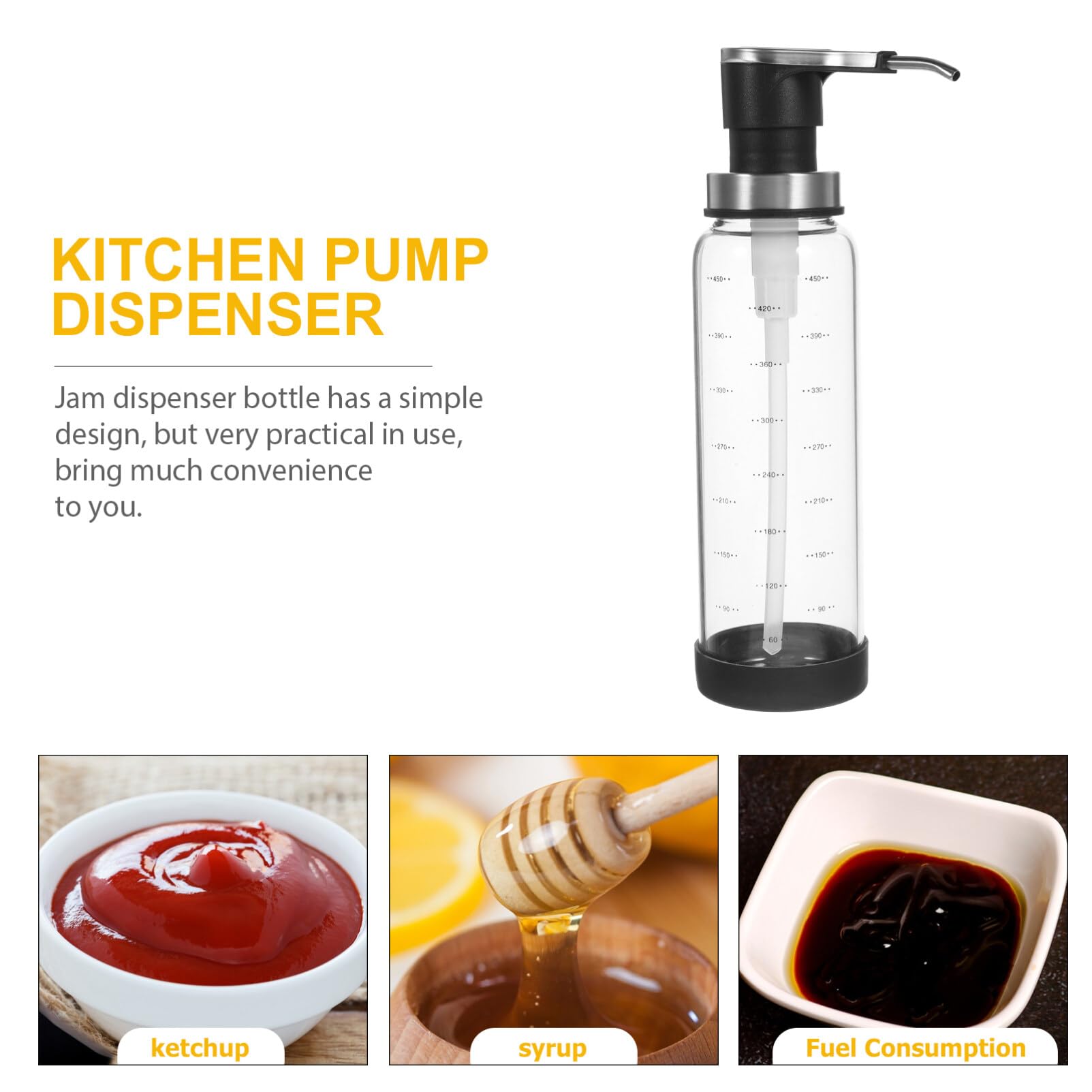 Premium Glass Syrup Dispenser Bottle with Pump Lid - Ideal for Kitchen, Coffee Bar & Cocktail Making - Durable & Leak-Proof for Simple Syrup, Honey, Jam & Oil Dispensing