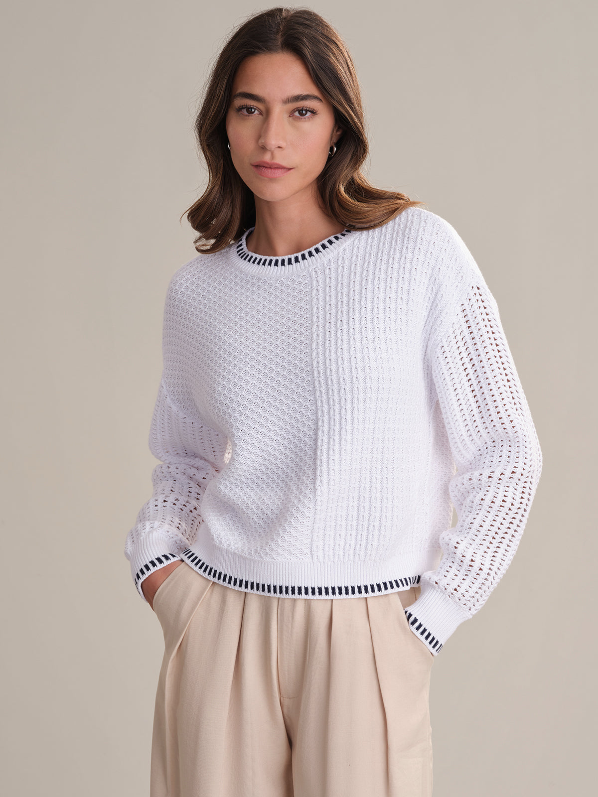 Uma: Stylish Contrast Tipping Crewneck Sweater for Women | Trendy Fall & Winter Knitwear | Perfect for Casual Outings, Office Wear & Cozy Evenings