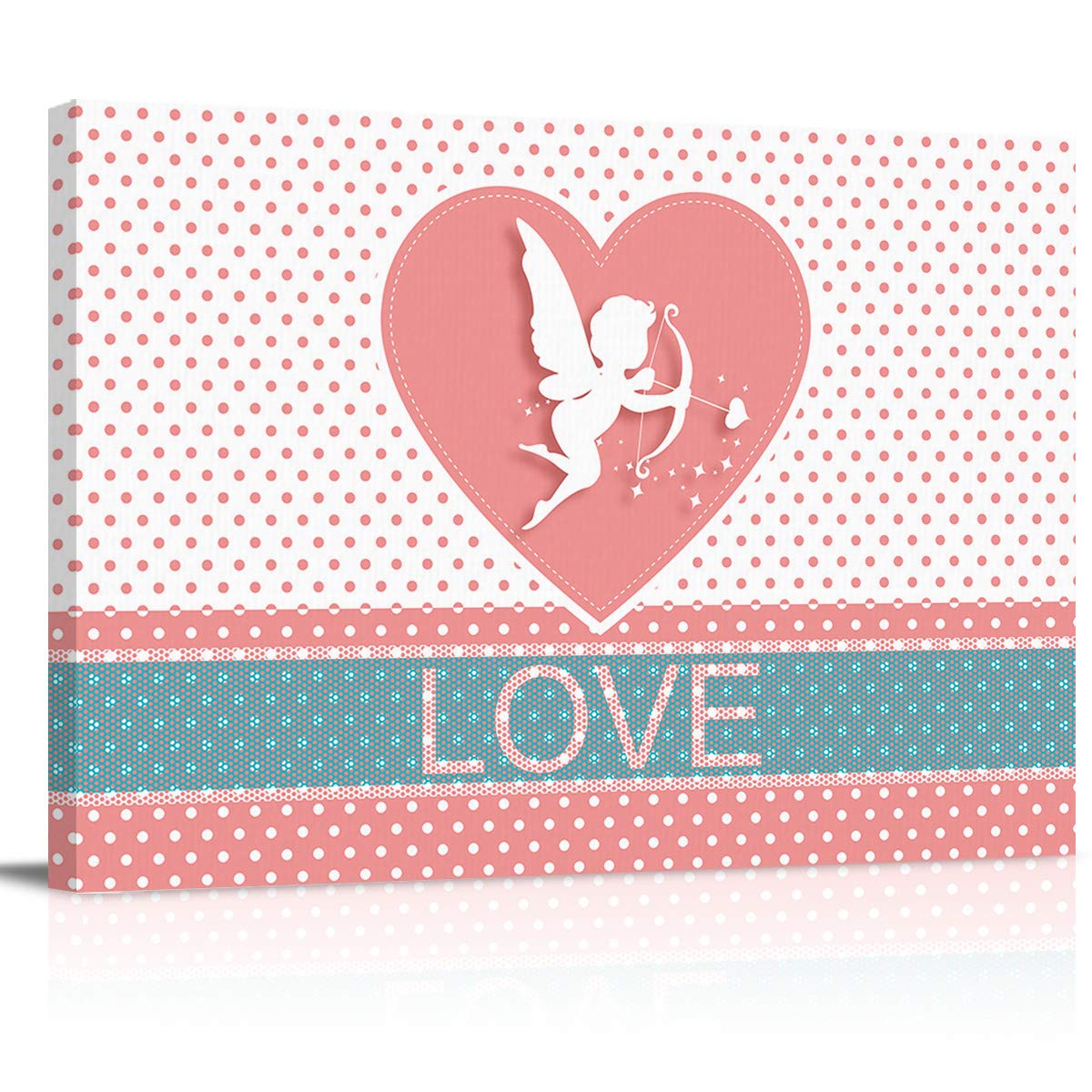 Valentine's Day Canvas Wall Art - 36x24 Inch Framed Print Painting, Lovely Angel Cupid with Polka Dot Arrows, Perfect for Bedroom, Living Room, Kitchen, Bathroom & Office Decor | Romantic Gift for Couples, Anniversary & Home Decoration