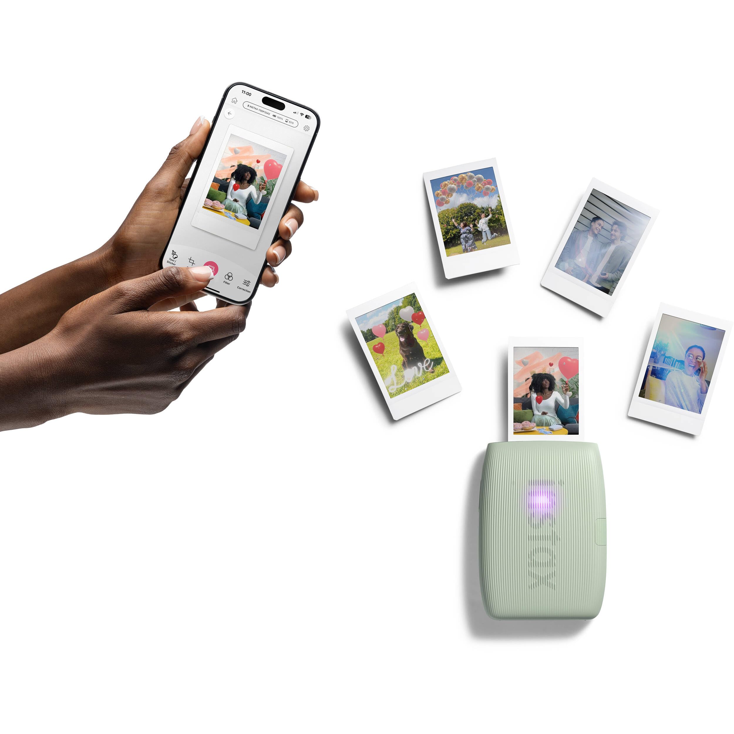 Fujifilm Instax Mini Link 3 Smartphone Printer Bundle - Clay White + 20-Sheet Film Value Pack, Photo Album, 5 Plastic Desk Frames & Sticker Frames (Sage Green) | Instant Photo Printing for Parties, Travel Memories & Home Decor