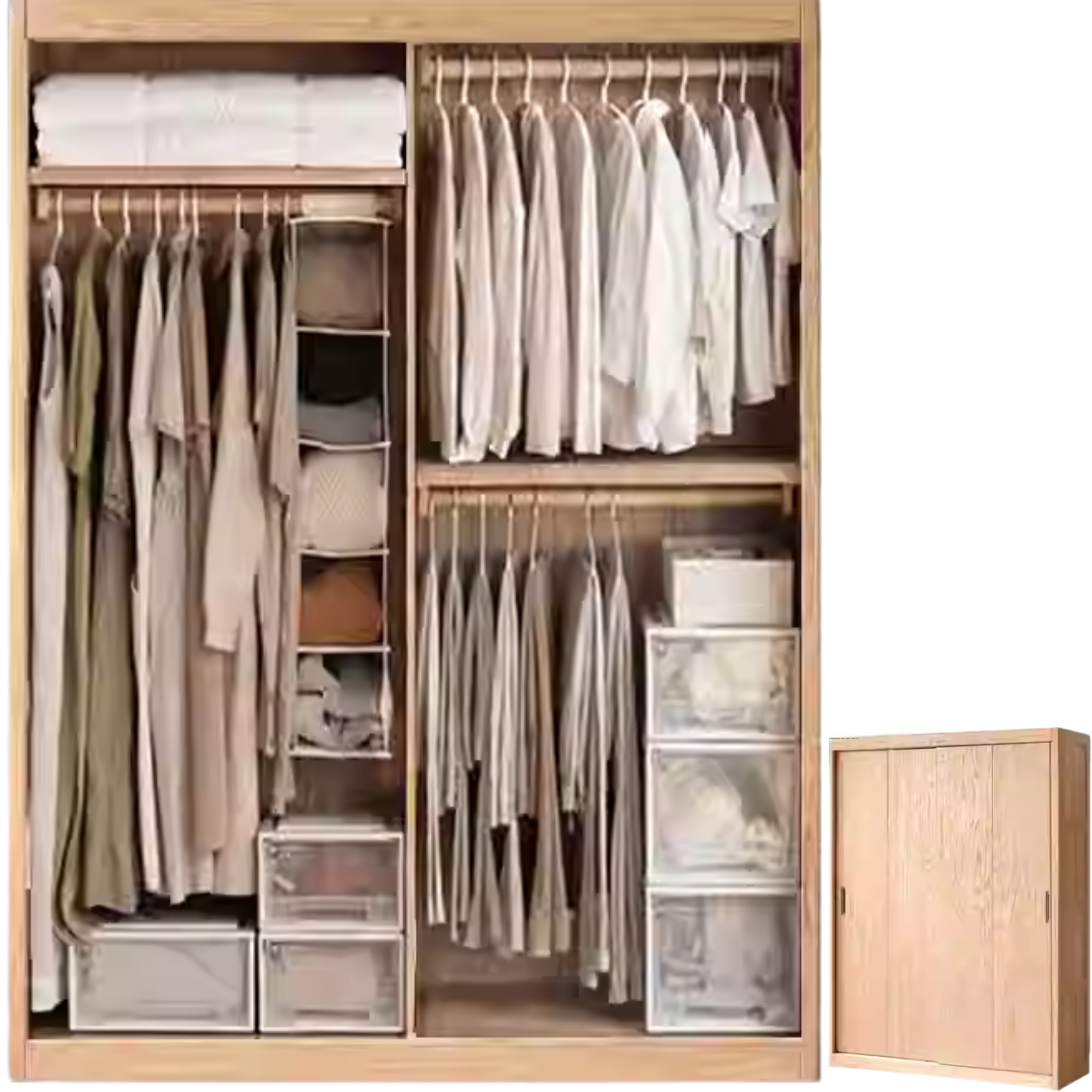 Stylish Oak & Ash Solid Wood Modern Wardrobe - Spacious Closet Organizer for Bedroom, Walk-in Closet & Guest Room Storage