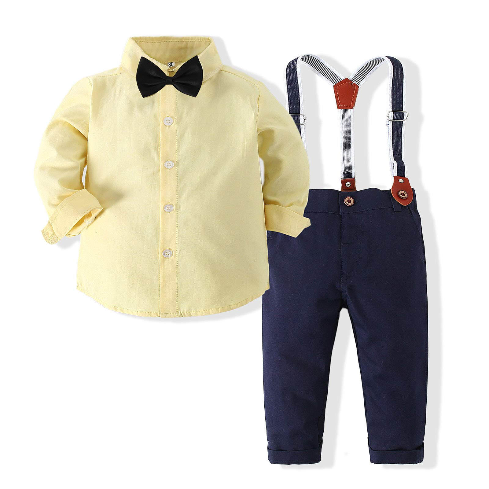 Kimocat Baby Boy Suit with Bow Tie & Suspenders for Newborn - Formal Outfit for Parties & Photos
