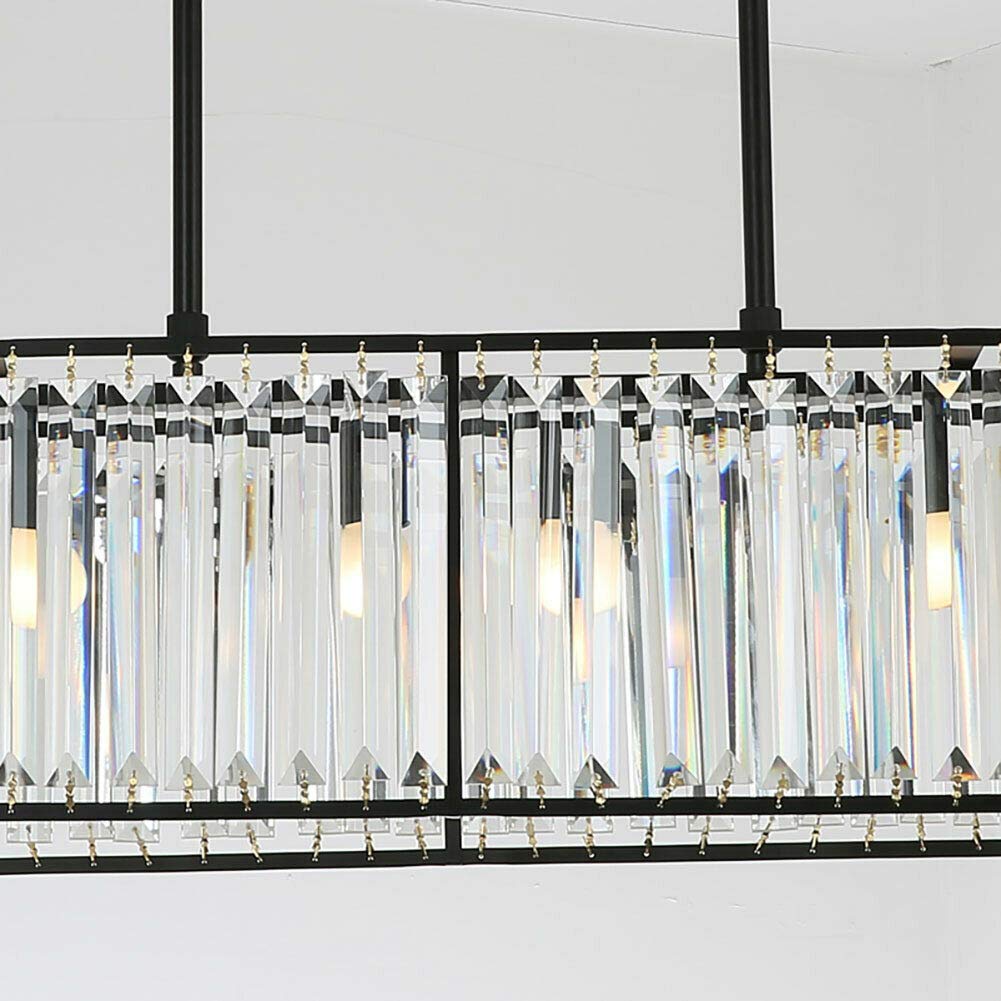Luxury K9 Crystal Pendant Light - Modern Rectangular Chandelier Ceiling Fixture with Crystal Accents - Black Hanging Lamp for Living Room, Bedroom, Kitchen Dining Room - Perfect for Home Decor, Interior Lighting & Luxury Spaces