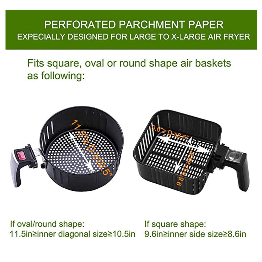 200pcs 8.5 Inch Unbleached Perforated Air Fryer Parchment Paper Liners - Square Non-Stick Baking Sheets for Air Fryers, Steaming Baskets, Ovens & Meal Prep (Brown) | Perfect for Healthy Cooking, Roasting Vegetables & Reheating Leftovers