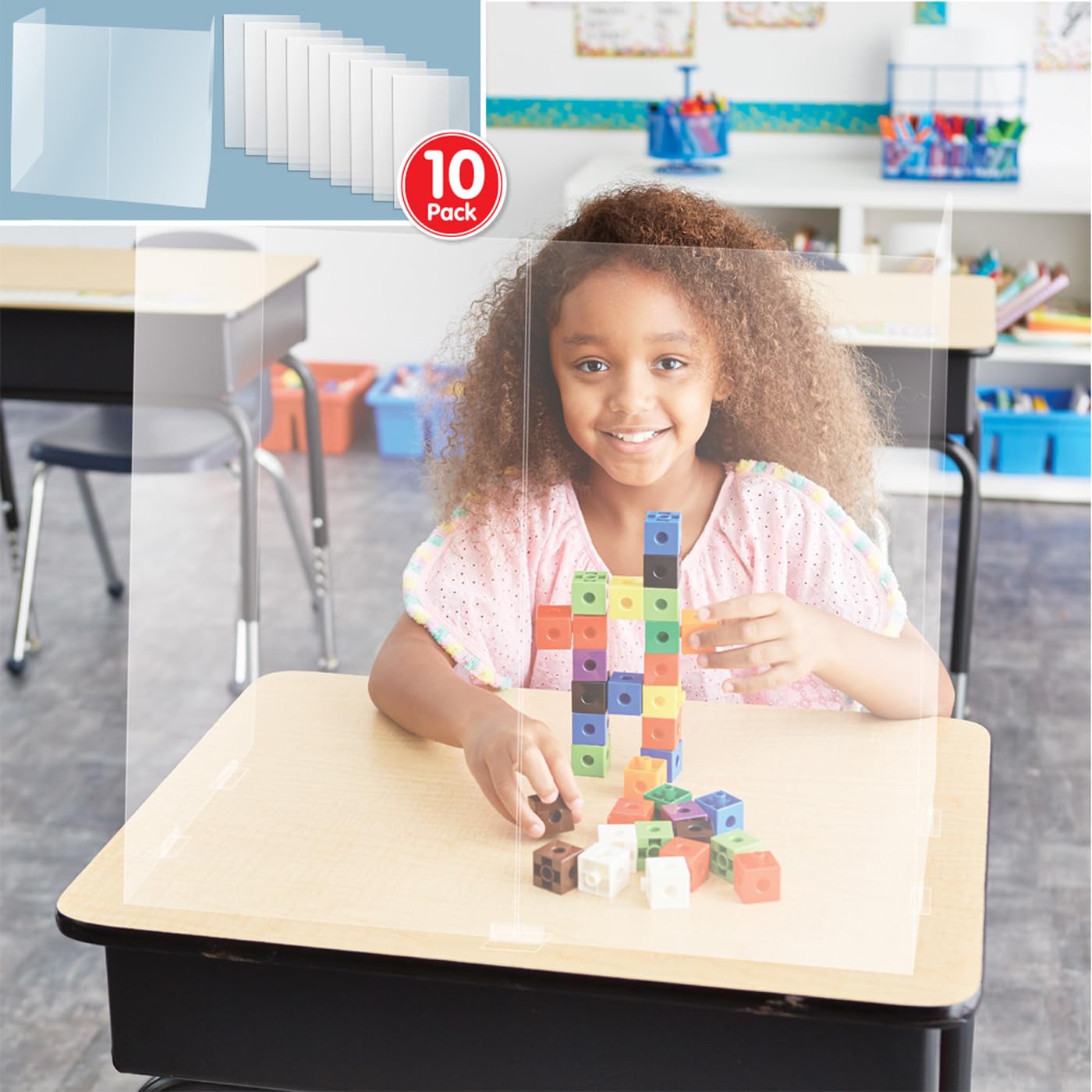 EAI Education Portable Student Desk Divider - 20 Inch Height, Set of 10 - Privacy Screen for Classroom, Study Carrel for Test Taking & Focus Learning - Perfect for Schools, Libraries & Home Study Areas